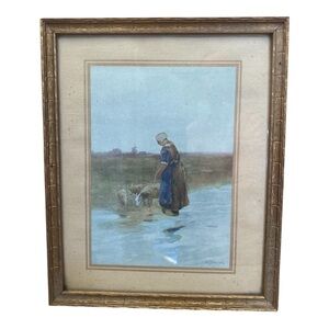 Homeward Bound By Inas P. Gruppe Art Print Framed Painting Woman Feeding Goats